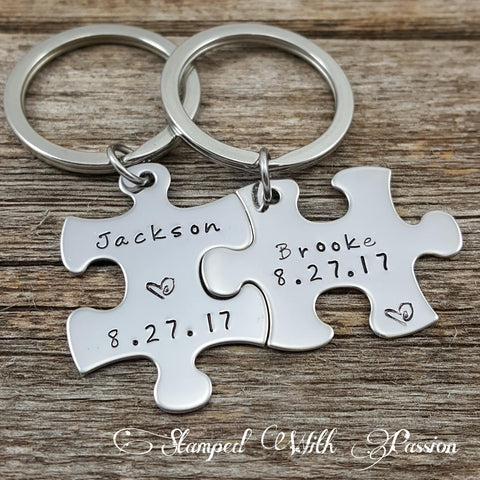Couples Gift, Personalized Puzzle Piece Key chains