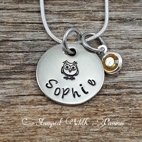 Personalized Owl Necklace with birtstone