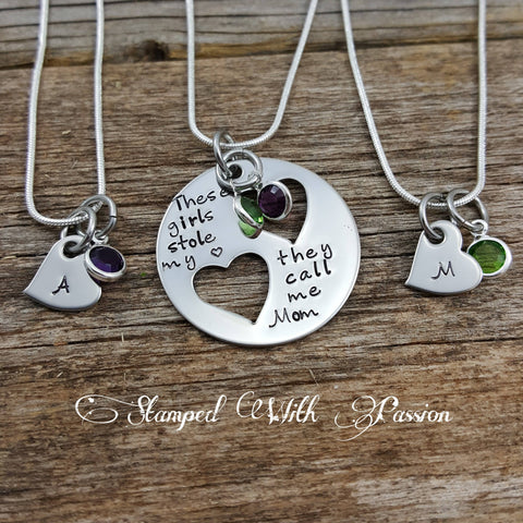 Mother Daughter Necklace Set - Mother two 2 Daughters Jewelry Set of 3
