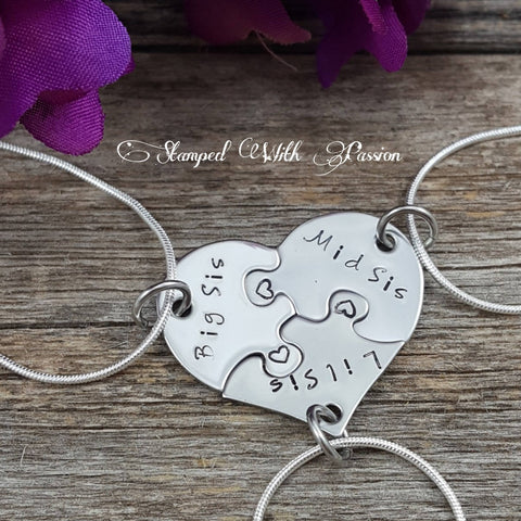 3 Piece Heart Puzzle Necklace Set