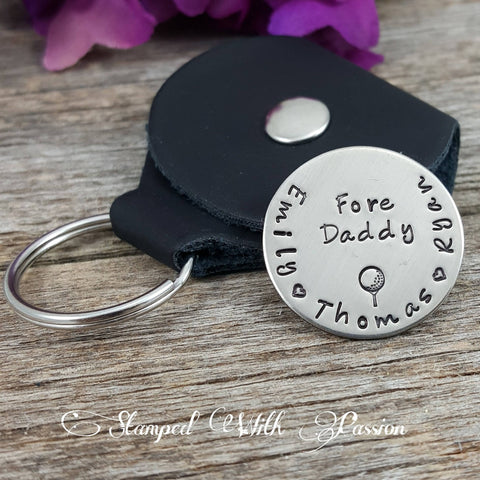 Personalized Golf Ball Markers with Leather Key chain Case