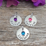 Silver name charm with birthstone